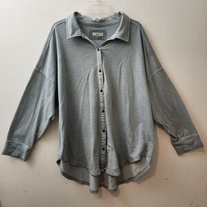 Cupio Ladies 3x Button Up Top Dusty Blue Lagenlook Comfy Knit